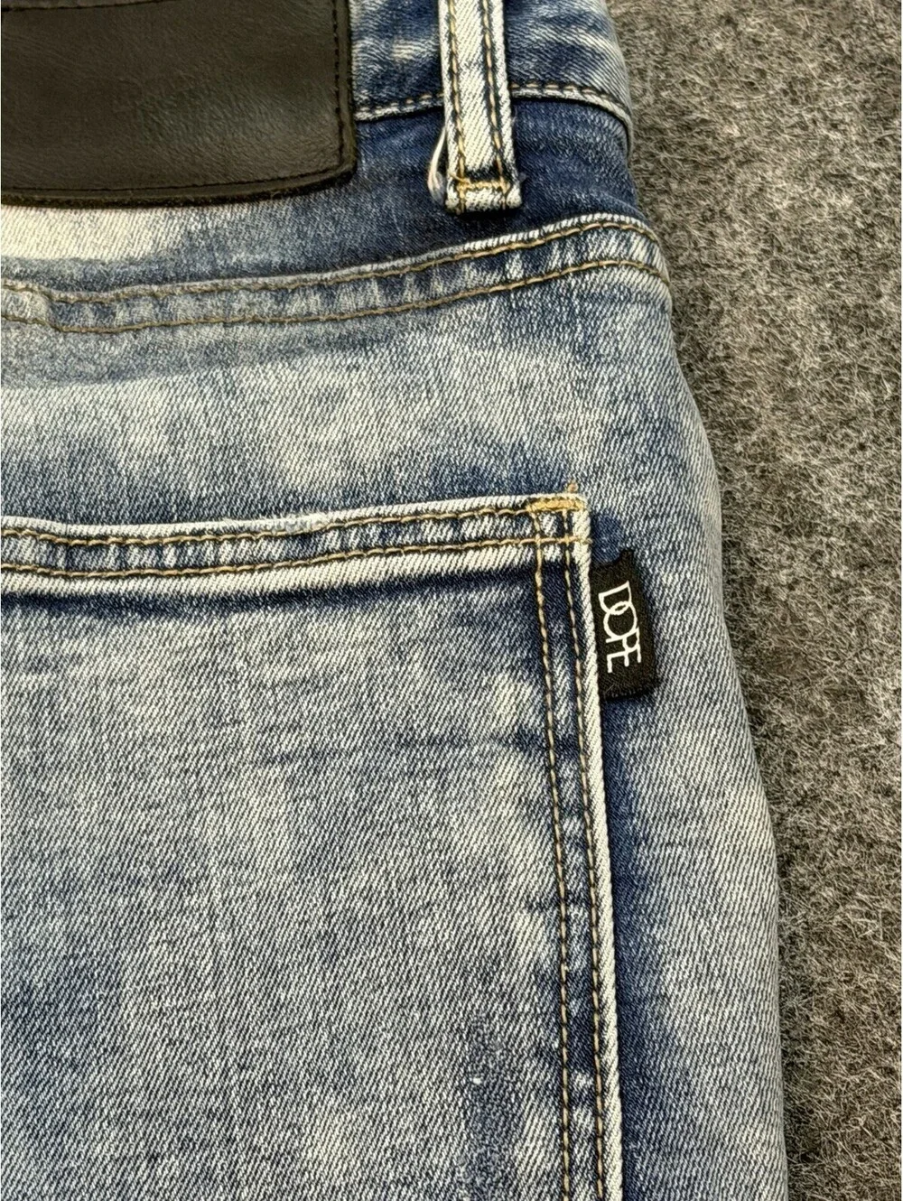 DOPE Men’s Biker Moto Jeans Light Wash Distressed Skinny Denim 34x32